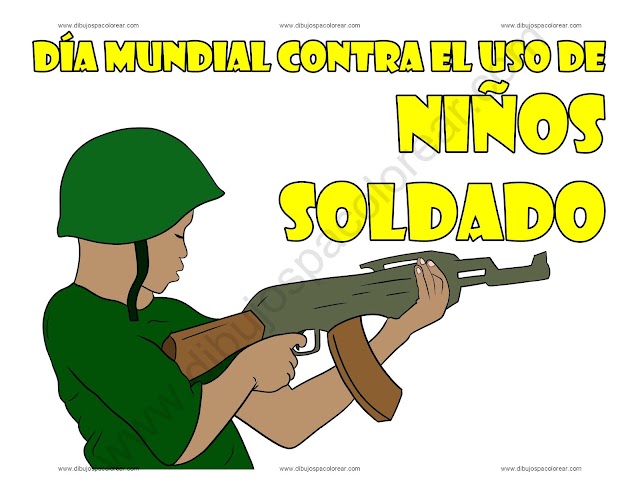 Día Mundial Contra el Uso de Niños Soldado dibujo a color y para colorear
